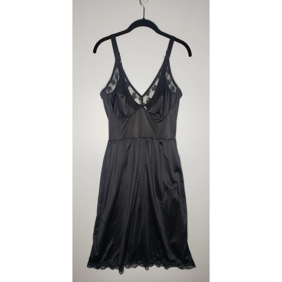 Vintage Slip Dress Nightgown Youthful Creations Black Lace 44 B-C-D Cup Nylon - Picture 1 of 10